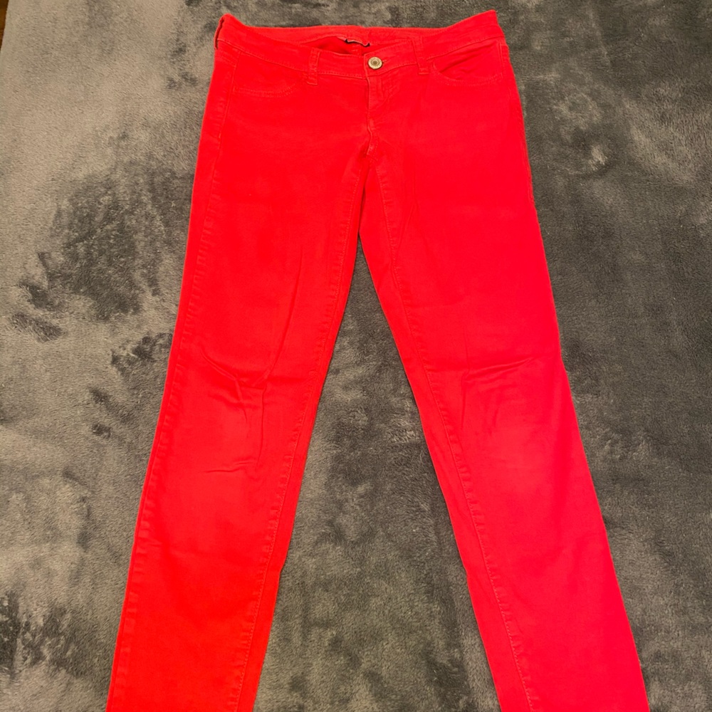 American Eagle bright red skinny jeans